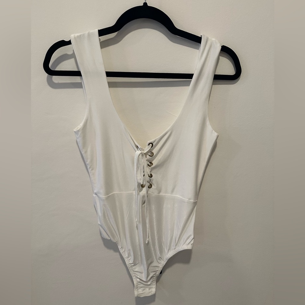 Missguided White Lace Up Bodysuit NWT